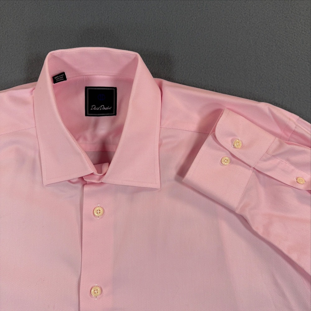 David Donahue Mens Pink Textured Cotton Dress Shirt 16.5 32/33 Long Sleeve